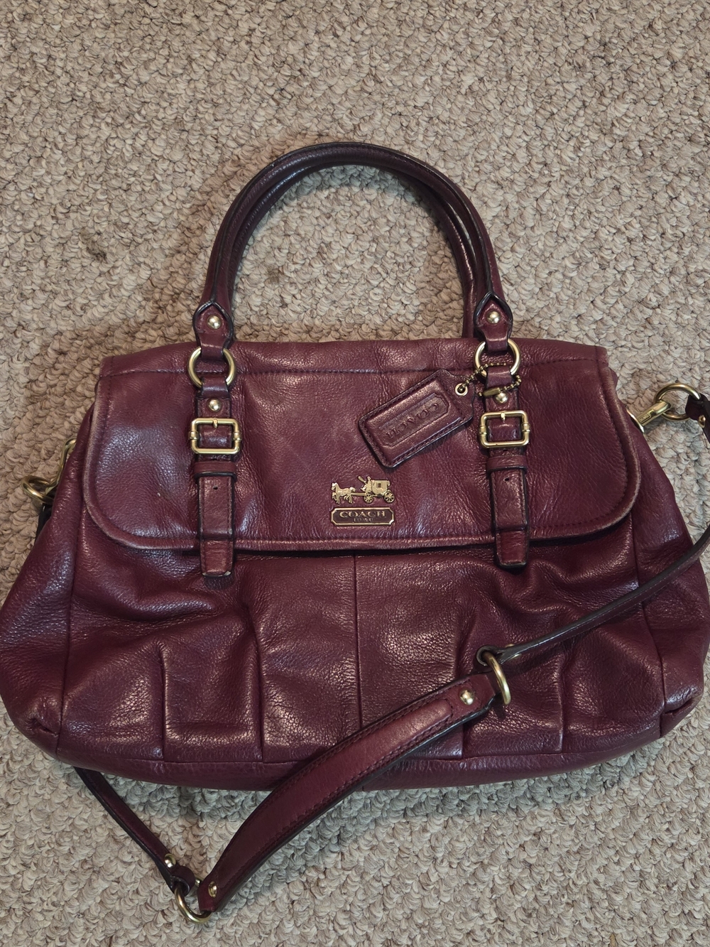 Coach Plum Leather Shoulder Satchel with Gold Hardware
